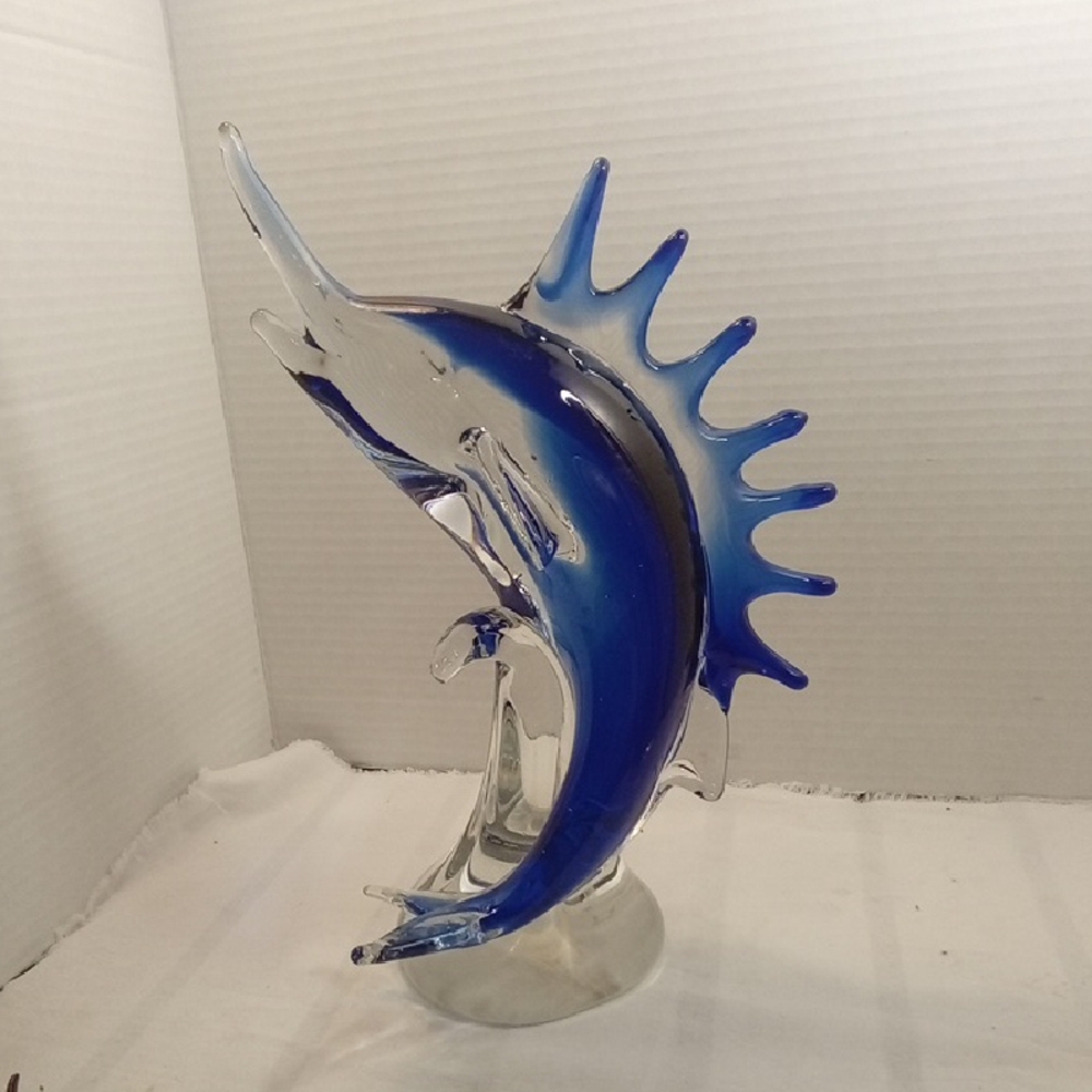 Fifth Avenue Crystal Ltd Blue Glass Marlin Sculpture